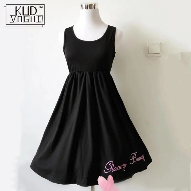 Vestido Lolita de conejo de cómic negro para adolescentes japoneses, traje de 2 piezas, vestido de algodón dulce, conjunto de manga larga con