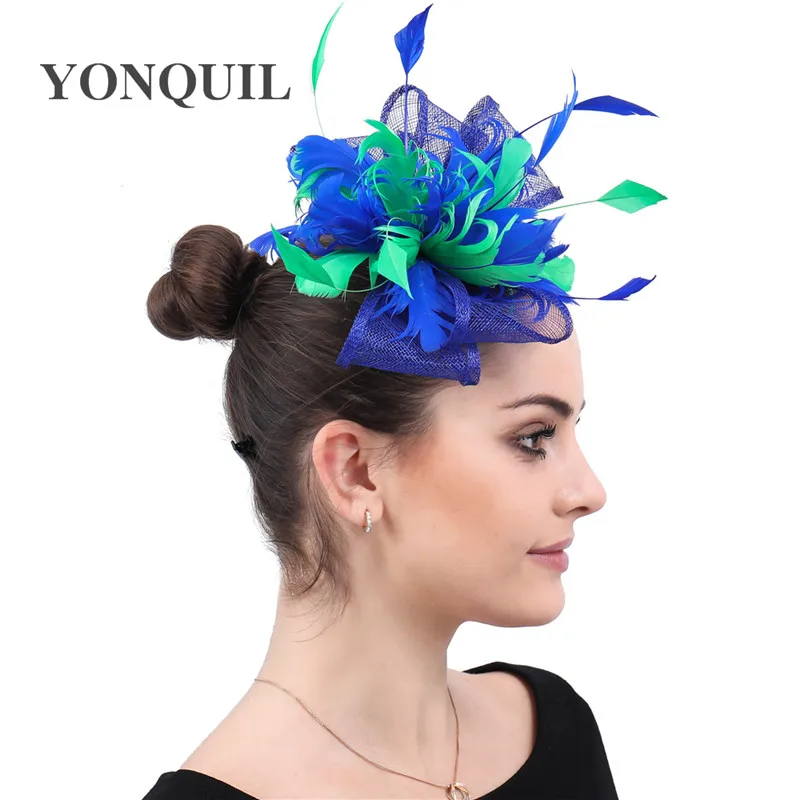 

Sinamay Wedding Fashion Women Headwear Formal Dress Party Dinner Fascinators Hat Fancy Feathers Flower Headdress For Ladies