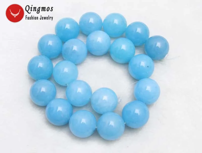 

Qingmos 18mm Sky-Blue Round Natural Jades Loose Beads for Jewelry Making DIY Necklace Bracelet Strand 15'' los745 Free Ship