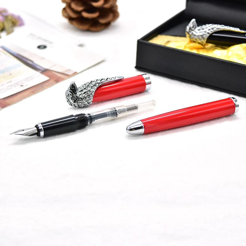 Gift FOUNTAIN Pen Luxury Eagle Design Clip Black Red Metal 0.5mm High-end Gift Pens for Business School Office Supplies