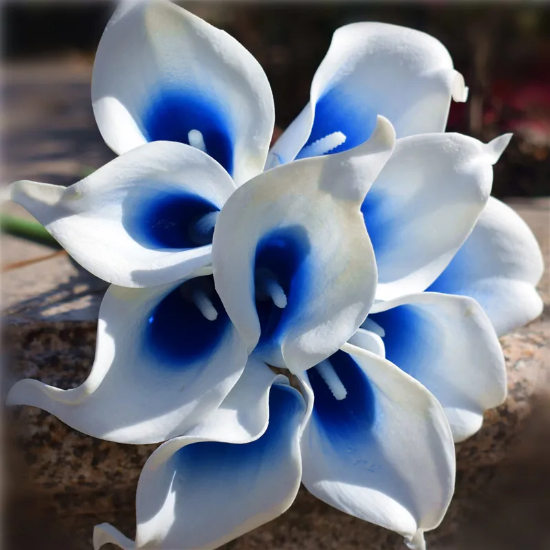 Royal Blue Calla Lily Bouquet 10 Cobalt Artificial flowers Real Touch Calla Lilies Wedding Bouquet Table Centerpieces Party Deco