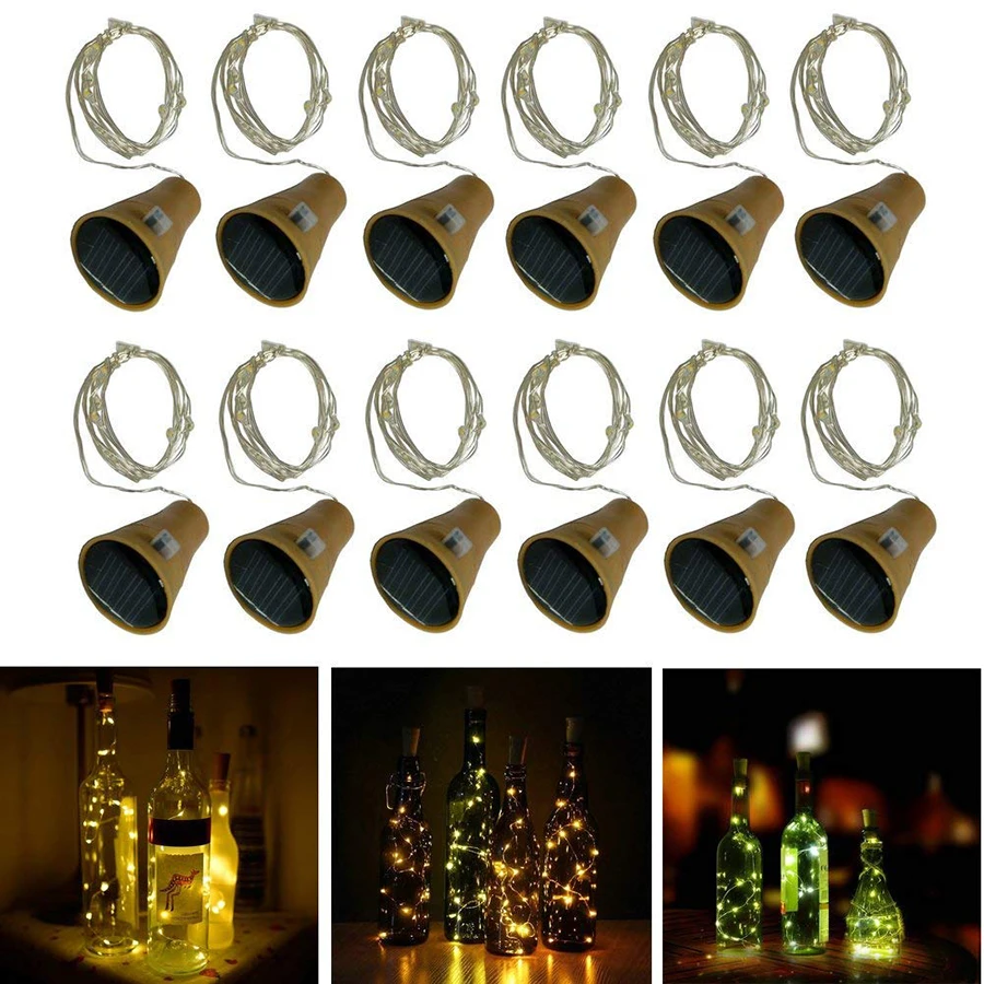 10Pcs/lot 10leds 20leds Solar Powered Wine Bottle Cork Shape LED String Lights Outdoor Christmas Wedding Party Holiday Lights