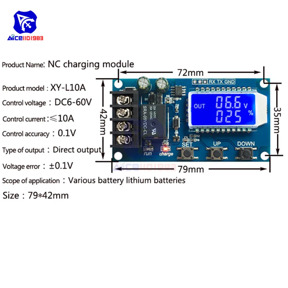 Lithium Battery Charge Controller Protection Board Auto Charging/Cycle Charge/Limited Time Charge Switch Relay LCD Display 6-60V