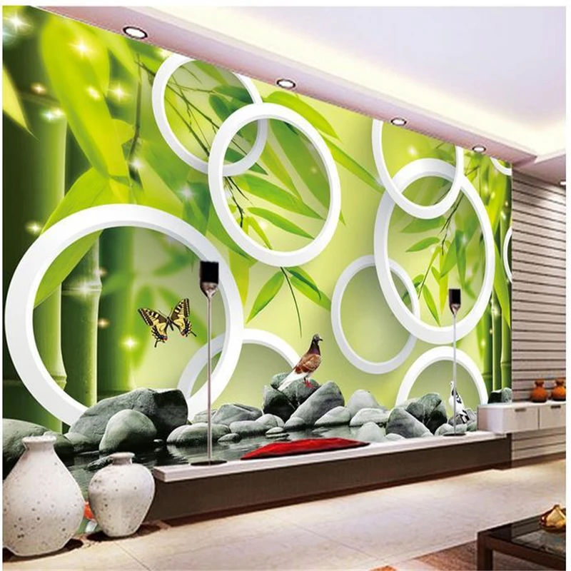 beibehang stereoscopic wallpaper murals TV background wallpaper roll silk cloth bamboo with circle wallpaper papel de parede 3D