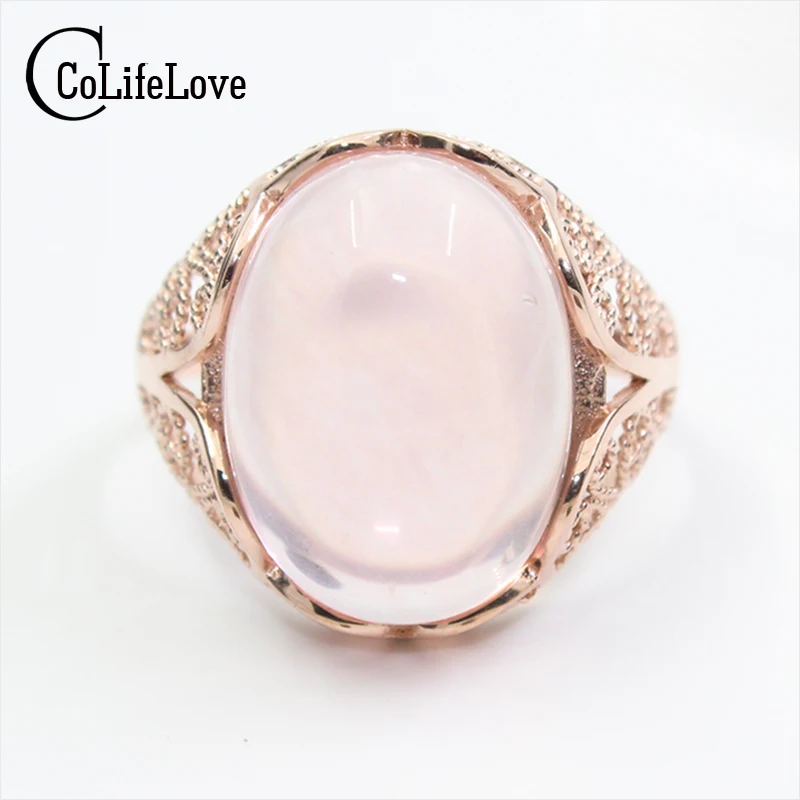 

Romantic rose quartz ring exaggerated gemstone ring for woman solid 925 silver 13 mm * 18 mm natural rose quartz silver ring