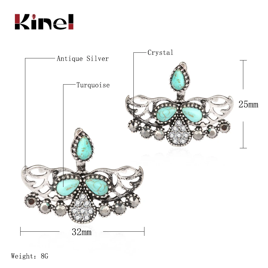 Kinel Turkish Stud Earrings For Women Blue Resin Double Sided Crystal Earring Vintage Party Female Brinco Bridal Women Bijoux