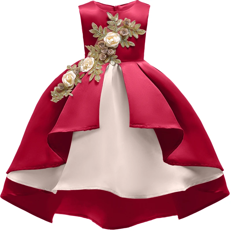 New 2024 Baby Girls Flower Party Ball Gown Dress With Lace Children Kids Christmas Birthday Princess Dresses For 2-10 Years Wear