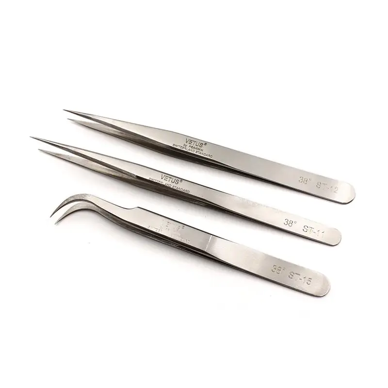 100% Original VETUS Tweezers HRC 38 ST Series for Creating Volume Eyelashes Extension Anti Static ESD Tweezers