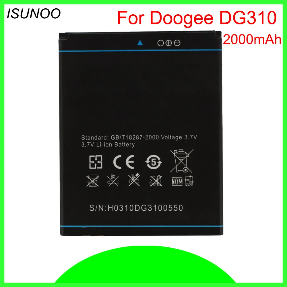 

ISUNOO 5pcs/lot battery Batterie Batterij Bateria 2000mAh for Doogee Voyager2 DG310 MTK6582 Quad Core 5.0 Inch phone battery