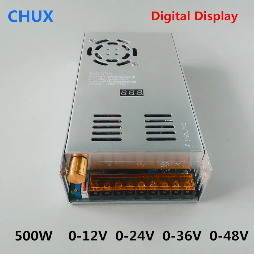 CHUX 500W Switching Power Supply AC to DC Adjustable DC Voltage Stabilization 0-12v 24v 36v 48v Digital SMPS Power Supply