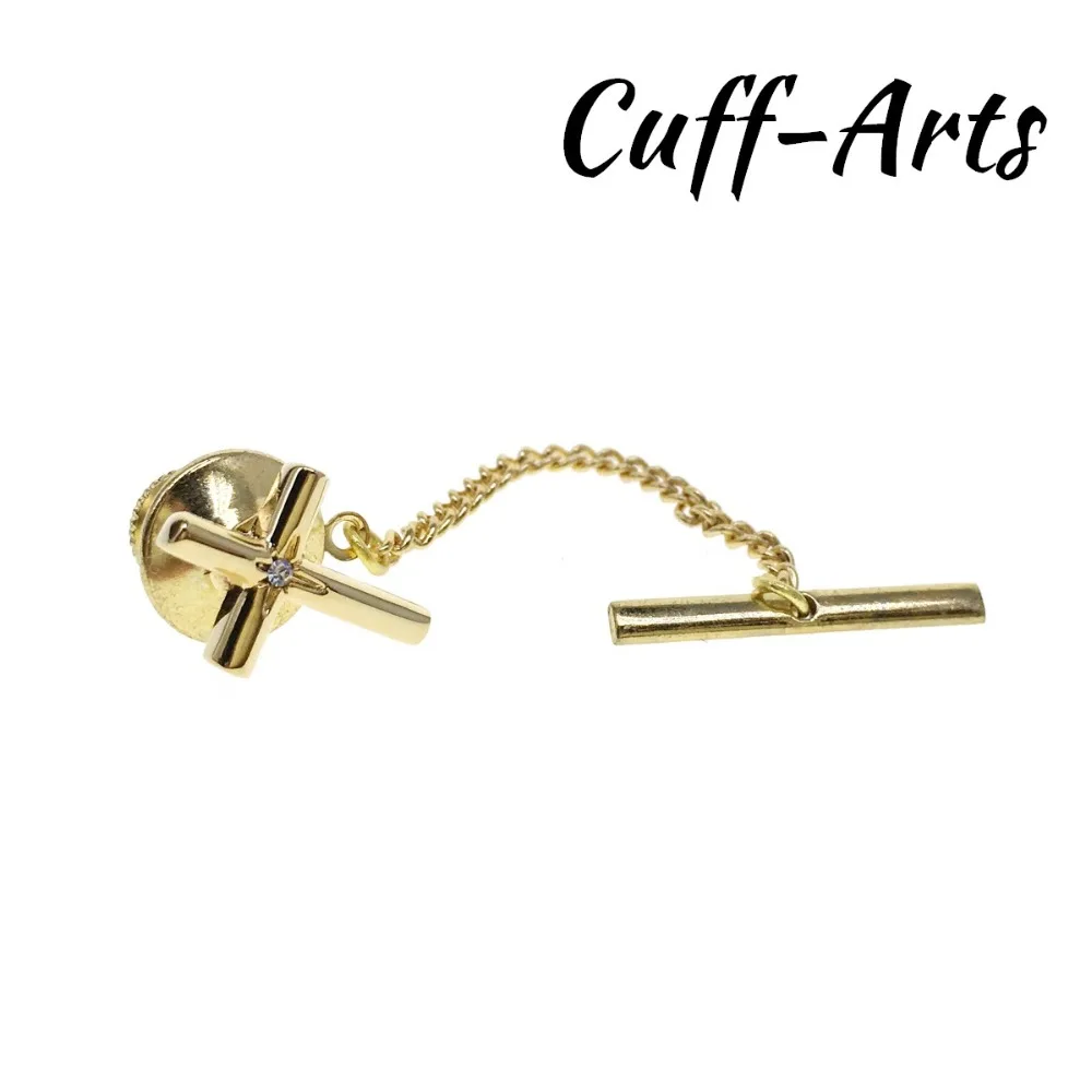 Brooch Lapel Pin For Men Cross Tie Tac Gold Color Lapel Pin Jewelry Broche PIN de la solapa By Cuffarts P10285