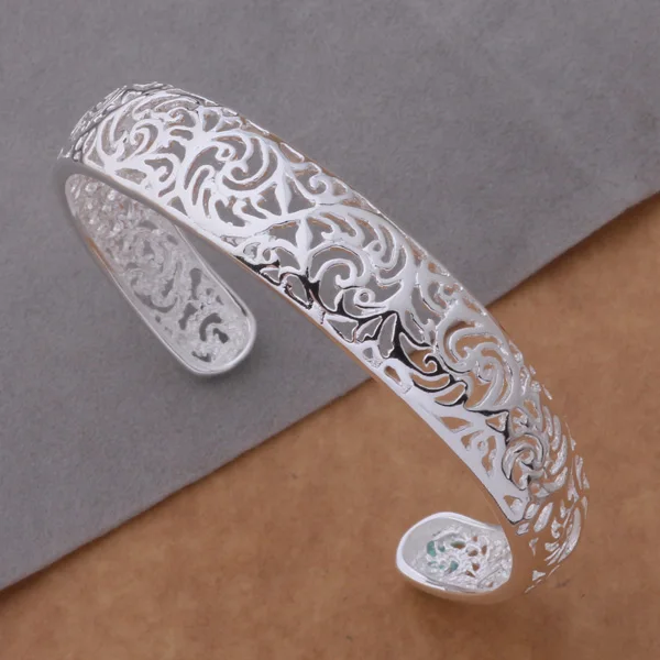 Hot sale 925 sterling  silver bangle bracelet,   fashion jewelry Packet edge hollow out bracelet  silver color