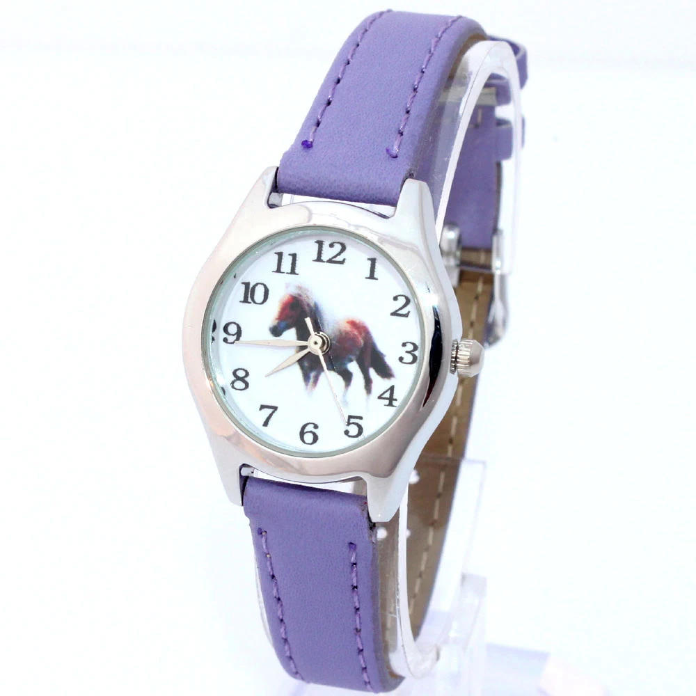 10 قطعة/الوحدة ، بالجملة مختلط السائبة جلدية لطيف فتاة المرأة ووتش الأطفال هدية الحصان الكوارتز طالب الاطفال الحيوان ساعة اليد