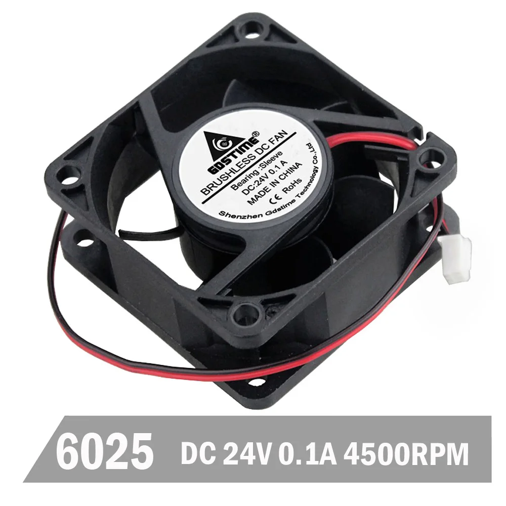 

500pcs Gdstime 60mm x 60mm x 25mm 6025 6CM 60MM 24V 0.1A Sleeve Bearing 4500RPM 2PIN Connector DC Brushless Cooling Fan