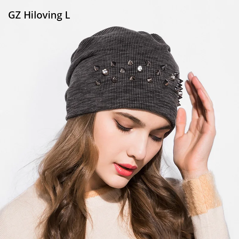 

GZHilovingL 2018 Women's Spring Summer Beanies Hat Casual Slouchy Beanie For Women Solid Color Skullies Cap Black Knit Bonnet