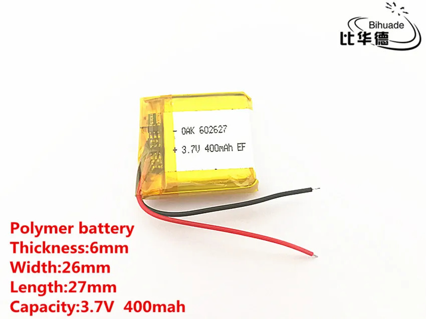 2pcs/lot 3.7V 400mAH 602627 602626 PLIB polymer lithium ion / Li-ion battery for SMART WATCH