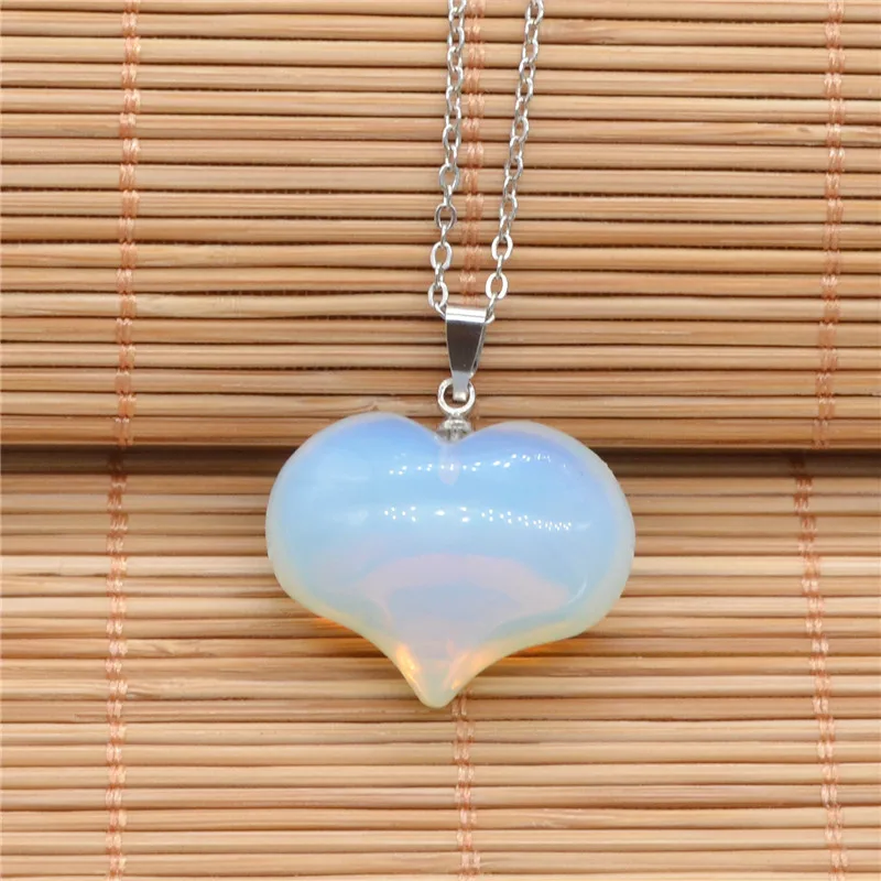 Crystal Quartz Heart Shaped Carved Gem stone Pendant Tumble Polished Stone Necklace on Adjustable Cord Natural  Jewelry