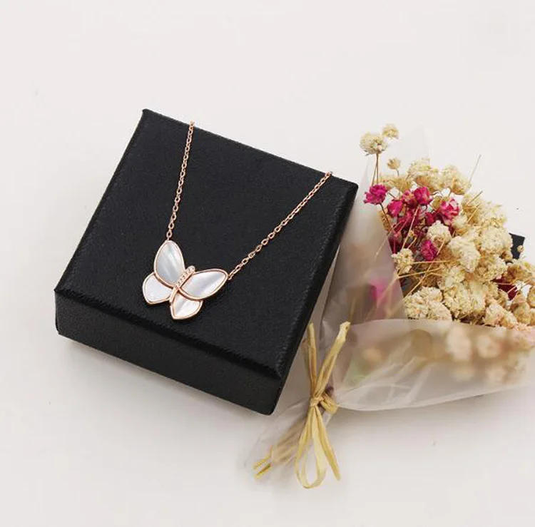 OL Style Fashion White Shell Butterfly Necklace Micro Pave AAA Premium Zircon Crystals Gold-C Clavicle Necklace for Women