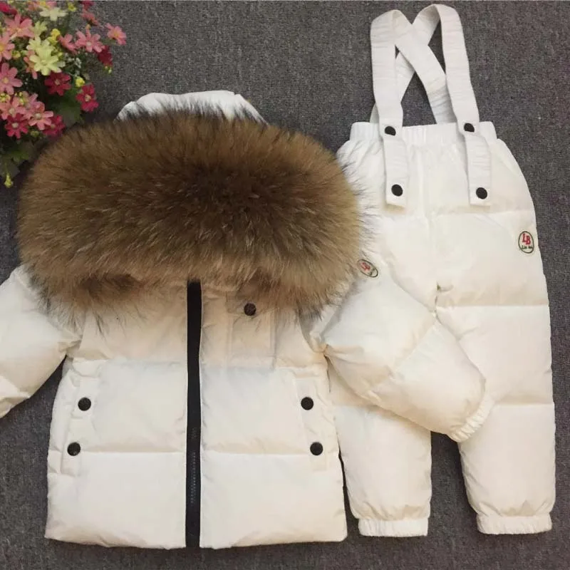 Winter Children\'s Sets Boy Girl Child\'s Baby Thick Down Jacket  Animal Hair Full Collar Ski Suit Top and Trousers12m-9t