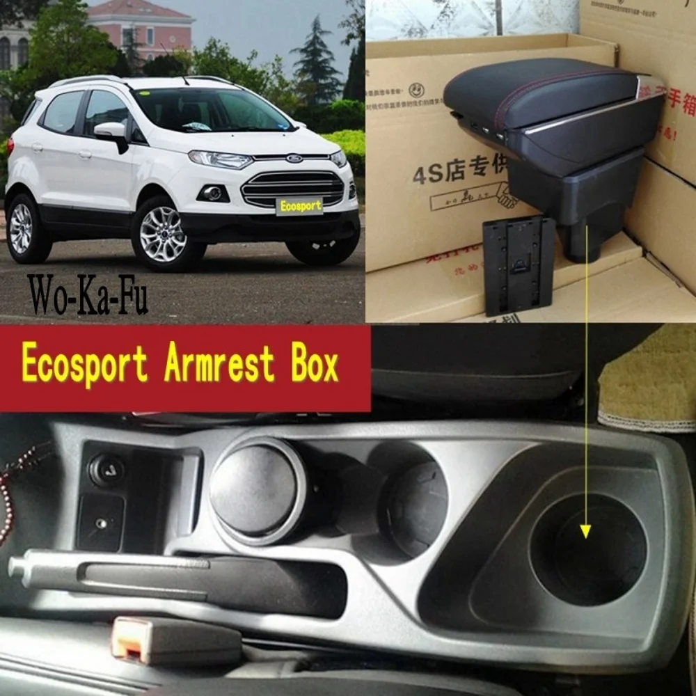 For Ford Ecosport armrest box interior PU Leather central Store content box cup holder ashtray car-styling accessories