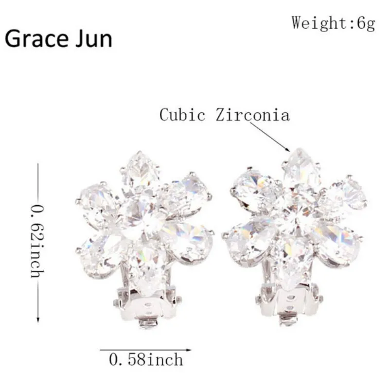 Grace Jun(TM) New Fashion AAA Cubic Zirconia Waterdrop Clip on Earrings Without Piercing for Women Party Charm No Hole Ear Clip