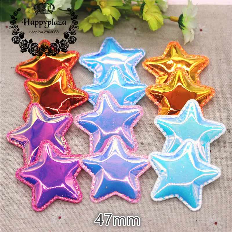 12pcs Shiny AB PU Fabric Padded Star Shape Patches Appliques For Garment Appliques Hair Hat Decorative Ornament DIY