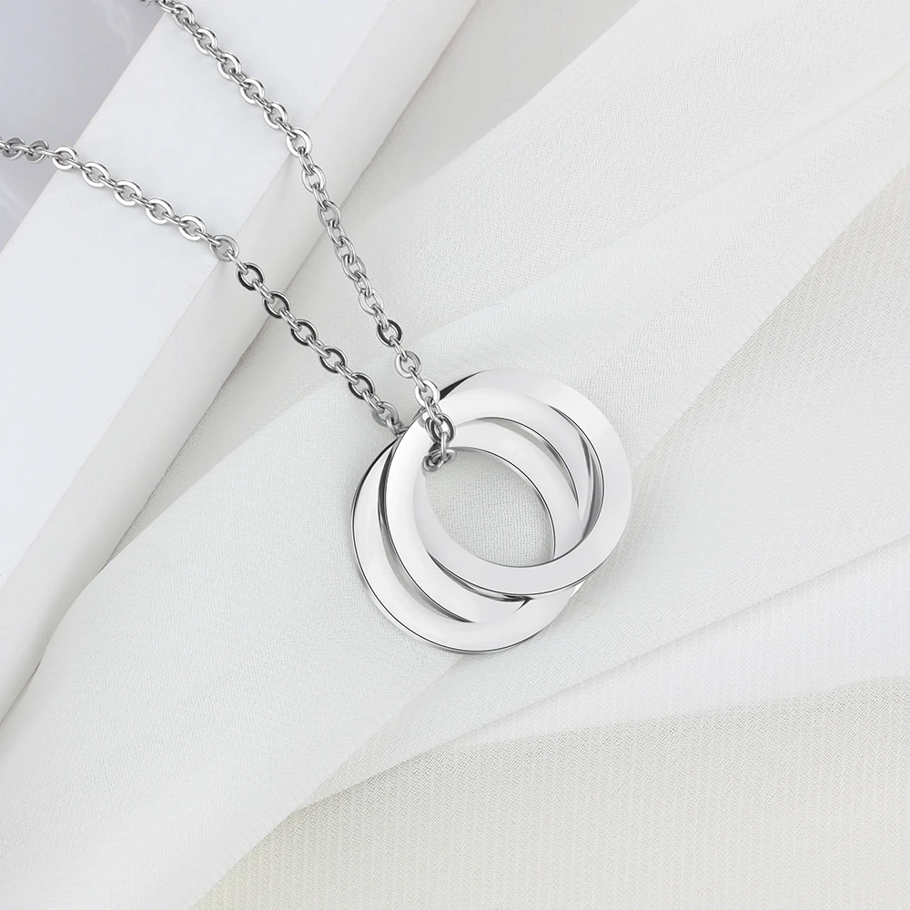 Colliers et pendentifs avec nom personnalisé pour femmes, en acier inoxydable, à Triple cercle, cadeau d'anniversaire, NE103036