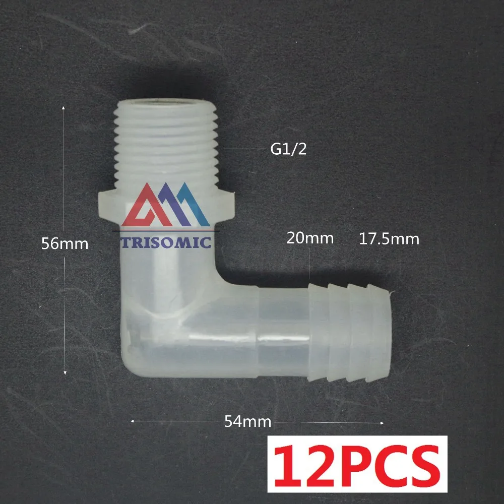 

12 pieces 17.5mm*G1/2 Elbow screw thread Connector Tube Joiner PP Plastic Fitting Tank Airline acid and alkali resistant