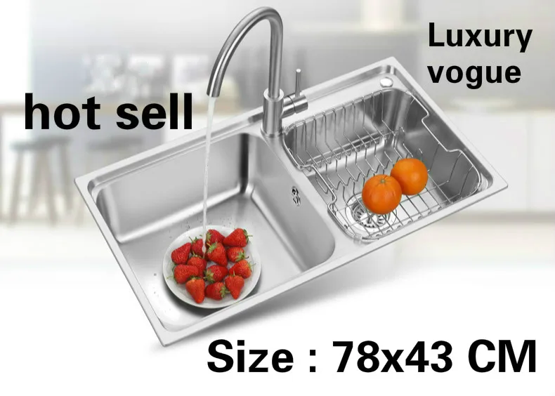 

Free shipping Apartment kitchen double groove sink vogue do the dishes 304 stainless steel large hot sell 780x430 MM