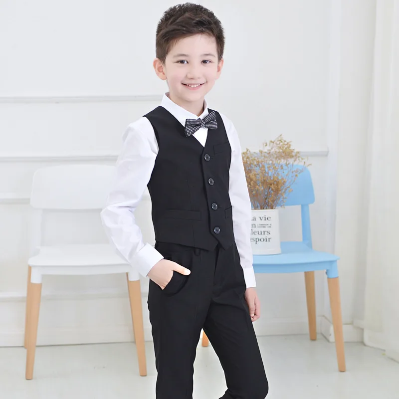 3Pcs Boys Vest Suit with Bowtie Brand New 2017 Teenage Boys Formal Tuxedos Suit Wedding Costume School Boys Uniform N79