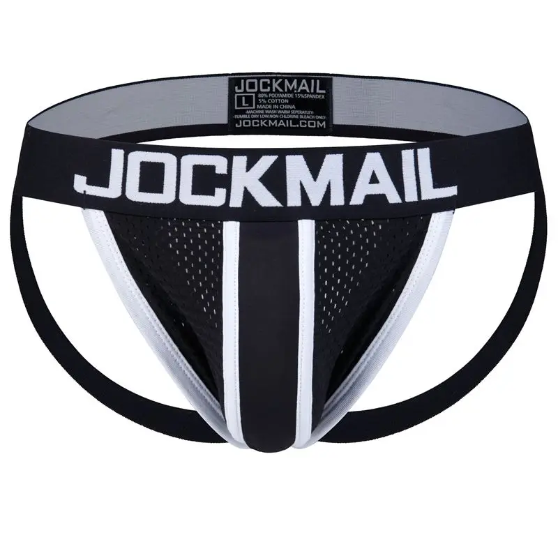 JOCKMAIL Brand Mesh Men Jockstraps gay underwear Sexy Men underwear penis pouch Push UP men thong string homme tanga hombre