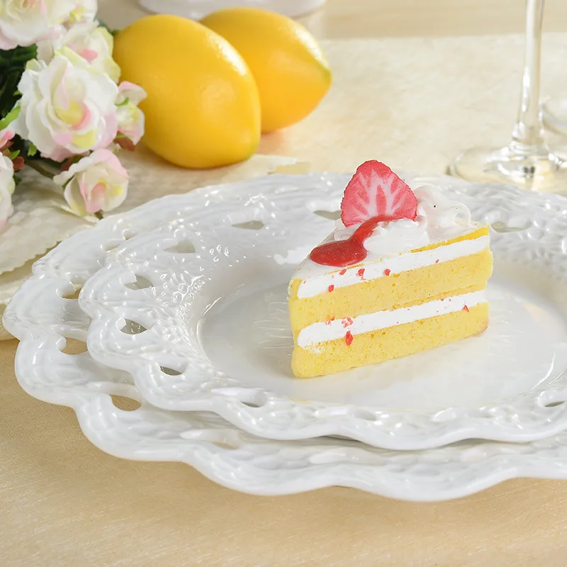 6 Inch / 8 Inch / 10 Inch Cake Plate Hollow Birthday Gift Valentines Wedding Gift English Tea Tray Ceramic Relief Fruit Dish