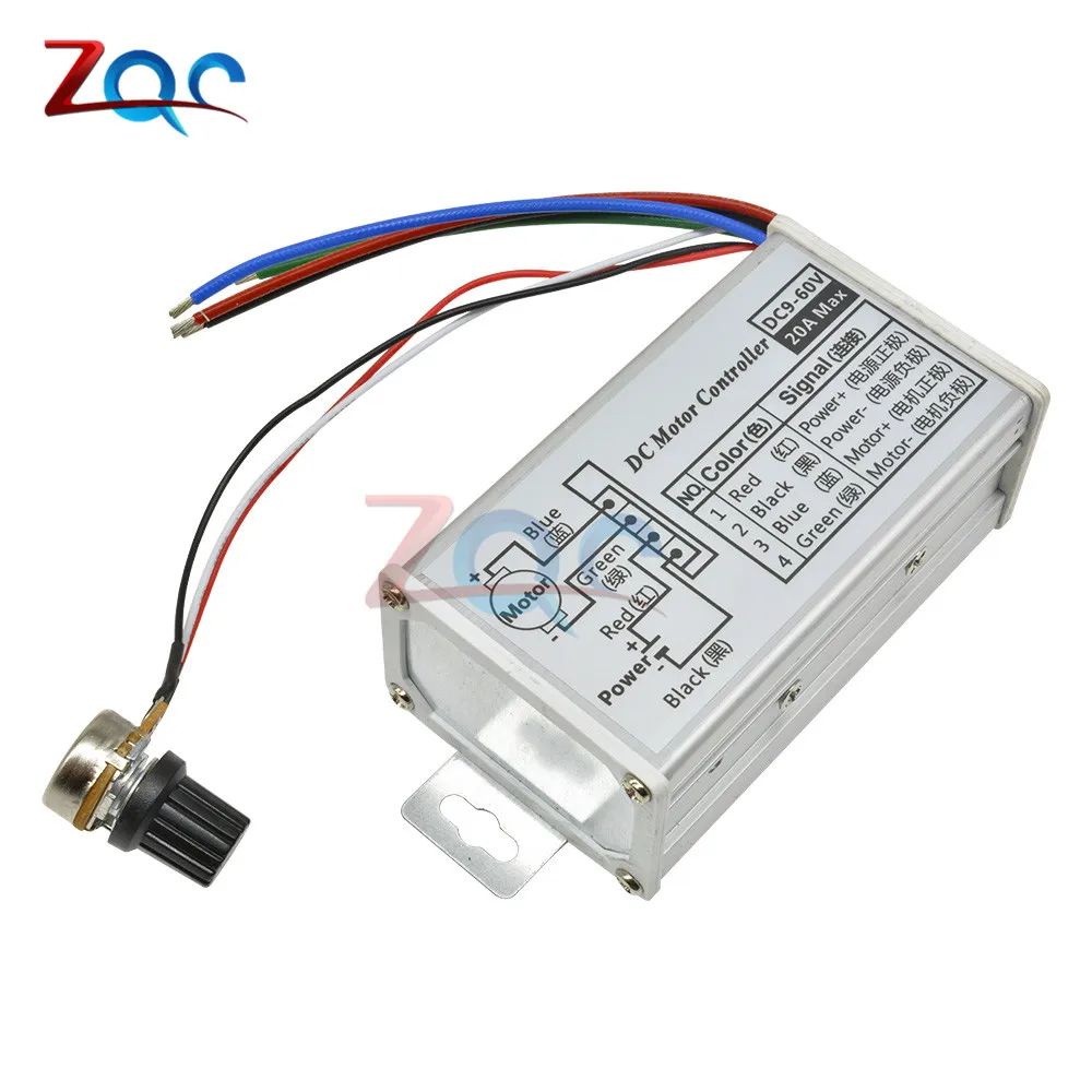 DC 9-60V PWM DC Motor Speed Controller Stepless 12V 24V 60V MAX 20A Pulse Width Modulator Motor Speed Regulating Switch