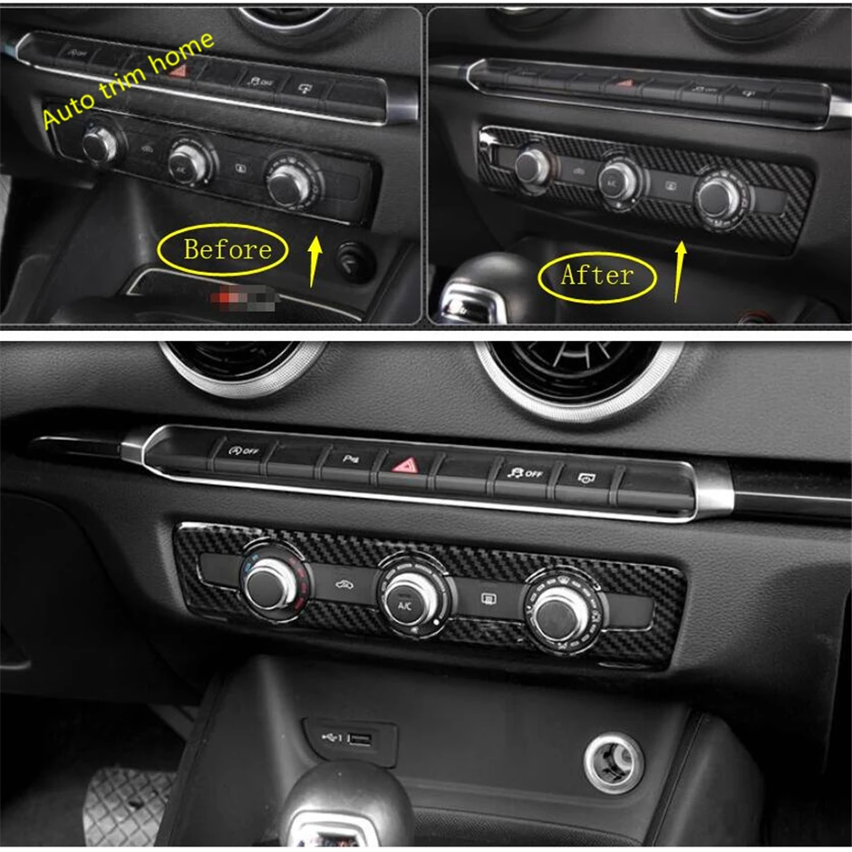 Lapetus Auto Accessories Center Air Condition Switch Knob Panel Cover Trim Fit For Audi A3 V8 2014 - 2019 ABS Carbon Fiber Look