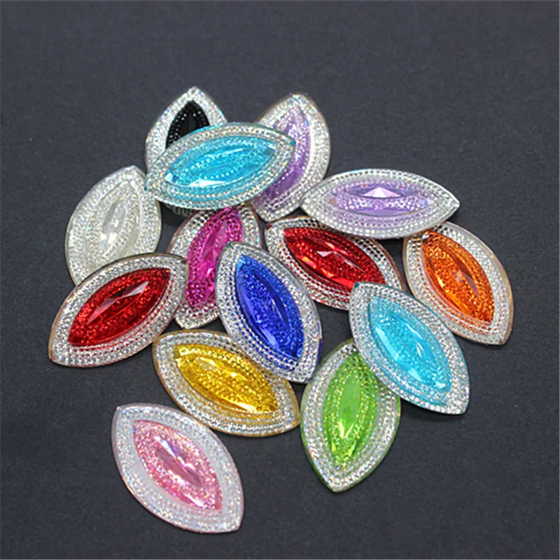 20pcs 20*35mm Mix Colors Horse Eye Shape Resin Rhinestone Flatback Cabochon DIY hair bow center decoration