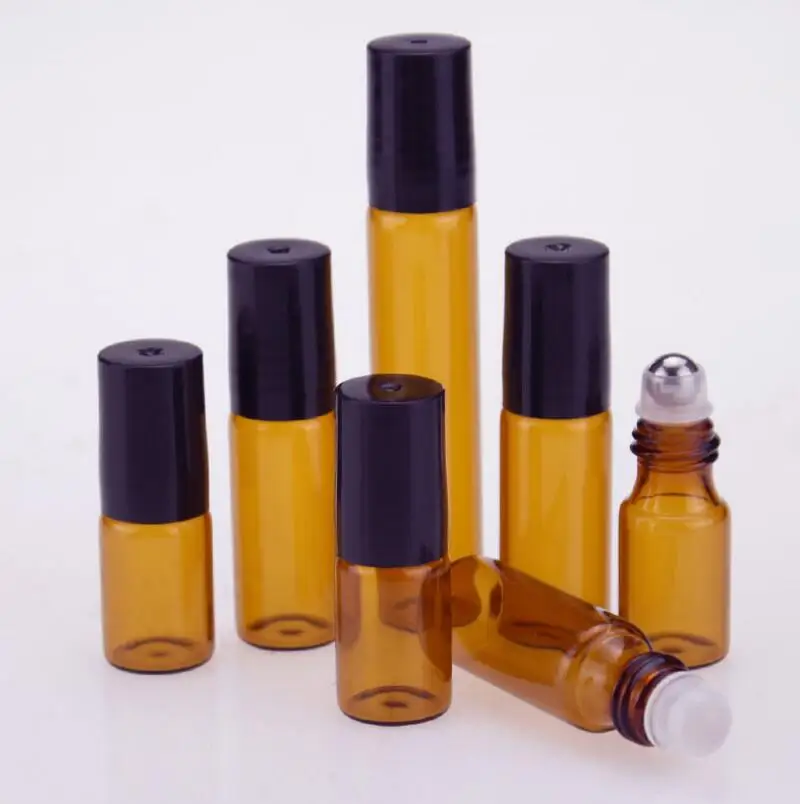 3ml 5ml Amber roll on glass roller bottles for essential oil roll-on refillable perfume bottle deodorant containers vial LX1343