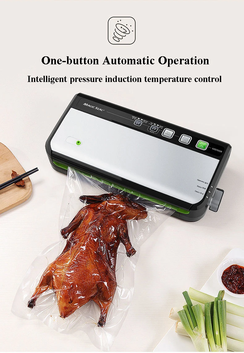 Máquina de sellado inflable de bombeo totalmente automática, empaquetadora comercial para el hogar, envasadora al vacío pequeña MS5008