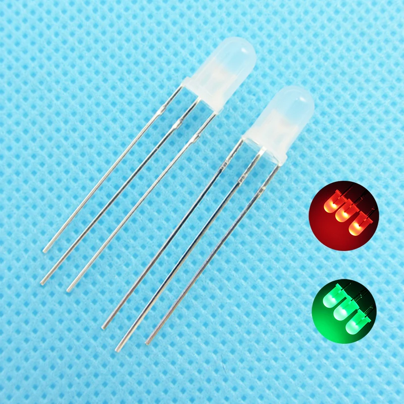 10 sztuk/partia F5 5mm LED dwukolorowa rozproszona wspólna anoda okrągła dioda elektroluminescencyjna podwójny czerwony szmaragdowo-zielony mglisty dwa wtyczki zestaw do samodzielnego montażu