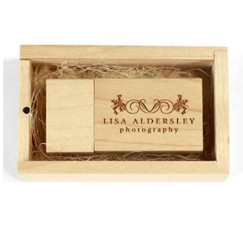 Free Custom Laser Engraving LOGO Maple USB2.0 Flash Drive 2GB 4GB 8GB 16GB 32GB 64GB 128GB and Maple Box
