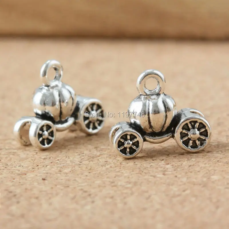 Charm Pendants Sliver 3D Cinderella Carriage Charms 10pcs Car Shopping Cart Bicycle Bike Alloy Metal Pendants for Jewelry Making