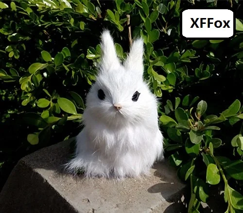 

small cute real life rabbit model plastic&furs white rabbit doll home decoration gift about 12x8cm xf1947