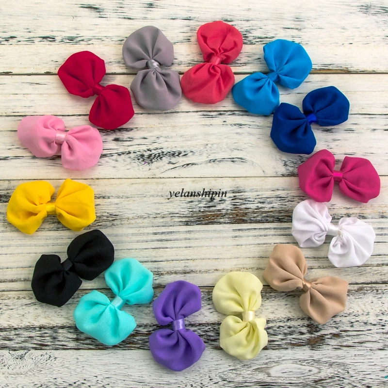 120pcs/lot 20 Colors Hair Clips Satin Bow Accessories For Girls Dress Garment Artificial Chiffon Boutique Bowknot Hair Bows DIY