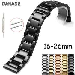 Replacement Stainless Steel Watch Band Glossy Matte Dual Color Butterfly Buckle Belt Watch Strap 16 18 20 21 22 23 24 26mm