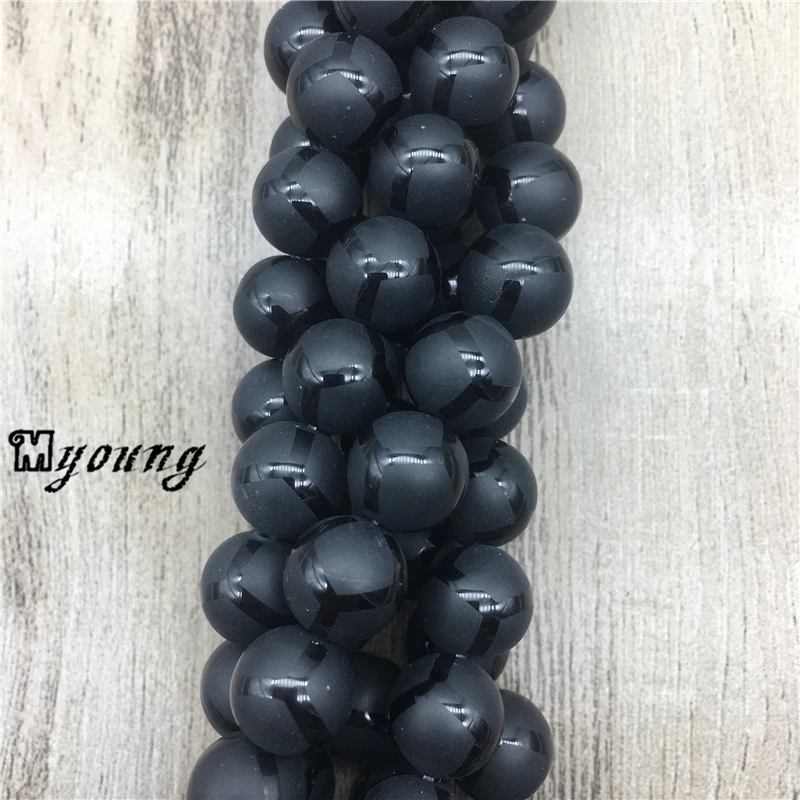 

5Strands/lot Matte Onyx Beads,Football Stripe Pattern Frosting Agates Round Loose Beads MY1488