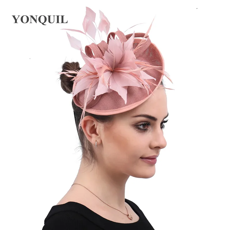 Imitation Sinamay Fancy Feathers Flower Fascinators Hats Ladies Elegant Women Weadwear Headbands Church Occasion Race Headpiece