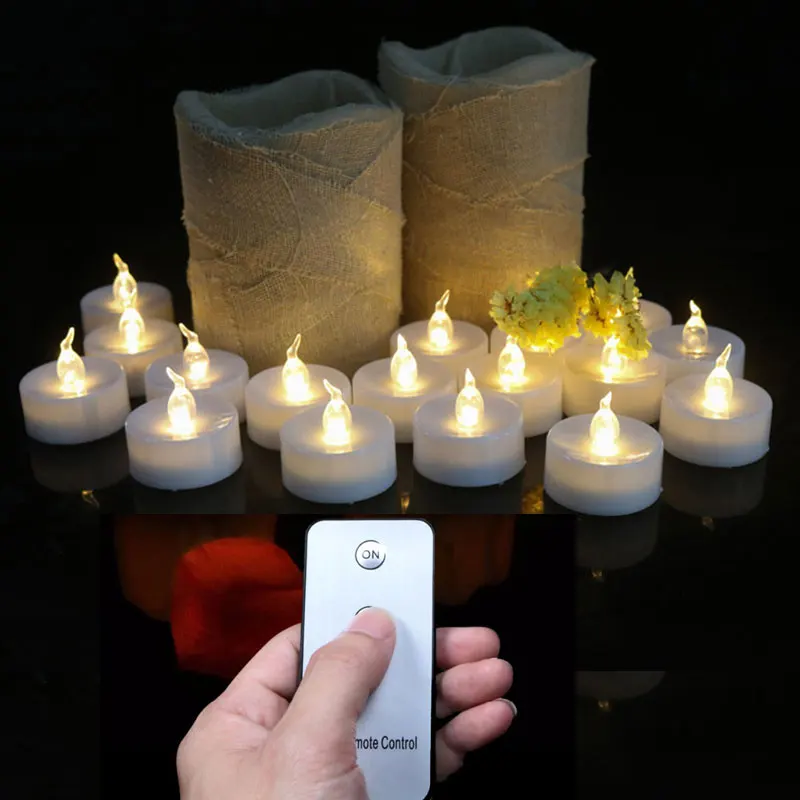 

Pack of 36 Remote Battery operated Decorative LED Candles flickering White flameless Wedding tealights For Birthday Christmas