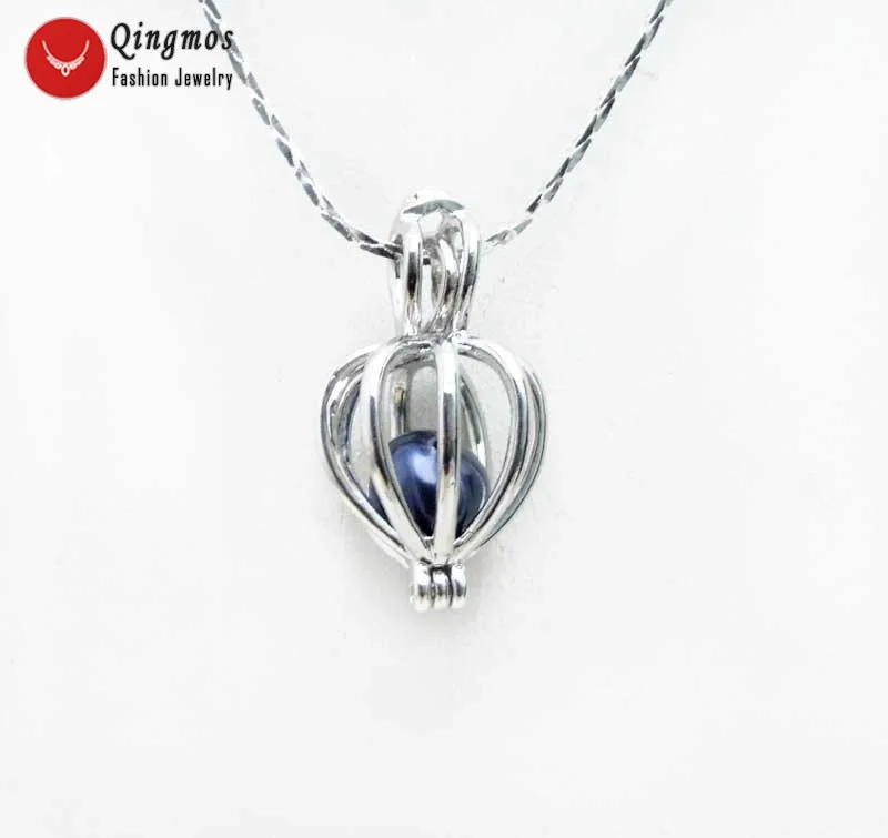 Qingmos 20mm Heart Pendant & Necklace for Women with White Natural Pearl Free 17\