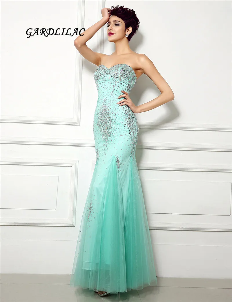 2019 New Long Prom Dresses Bling Beads Wedding Party Gown Prom Gown Mint Maid Honor Gown