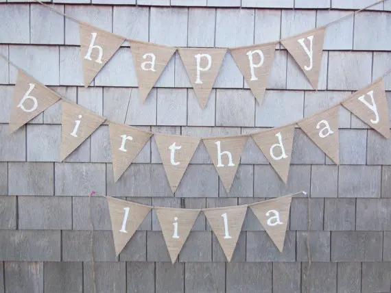 custom Happy Birthday flag burlap Banners baby shower nursery room sign party ladybug Buntings garlands Photo Prop