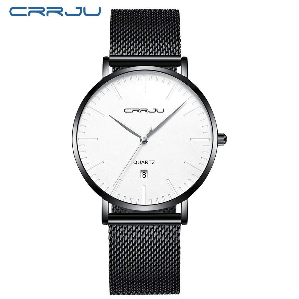 

CRRJU Fashion Mens Watches Top Brand Luxury Blue Waterproof Watches Ultra Thin Date Simple Casual Quartz Watch Men Sports Clock